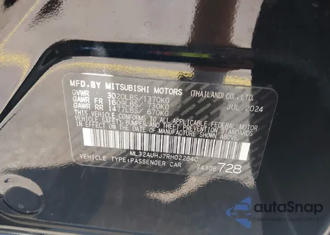 2024 Mitsubishi Mirage Es/Le from USA, damaged, VIN ML32AUHJ7RH022640